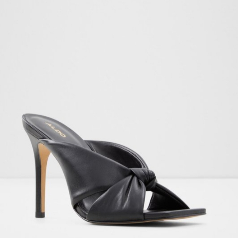 Aldo Black Knotted Leather Stiletto Mule